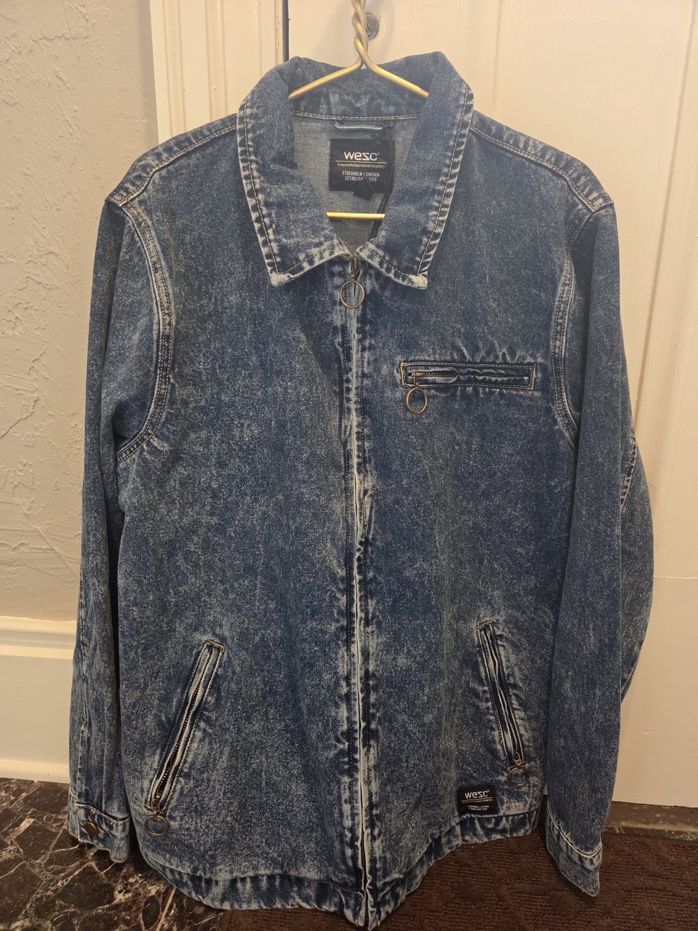 WESC Men's Washed Indigo Denim Jacket